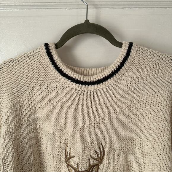 VTG Shenandoah Men’s Sweater 4XLT Chunky Knit Cream Embroidered Buck Hunting USA - Picture 6 of 12